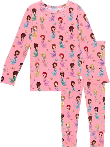 Vista 19 de Posh Peanut Pijamas para niñas, suaves, de viscosa de bambú para niños, pijamas a juego de manga larga para niñas