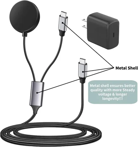 Vista 4 de Carga rápida USB C 2 en 1 compatible con Samsung Galaxy Watch 7/6/6 Classic/5/5 Pro/Ultra/FE, 4/3/Active 2/Active SmartWatch y Galaxy S24/S23