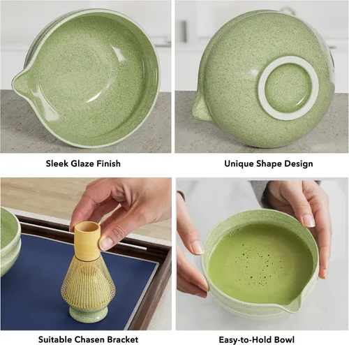 Vista 10 de Juego de batidor de matcha, kit perfecto para los amantes del matcha, incluye cuenco de cerámica, batidor de bambú, soporte, cuchara, tamiz y tela