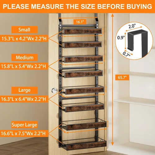 Vista 7 de Orangizer 2 en 1 de 8 niveles para colgar o colgar en la pared con cesta de madera ajustable, estante de almacenamiento de condimentos resistente