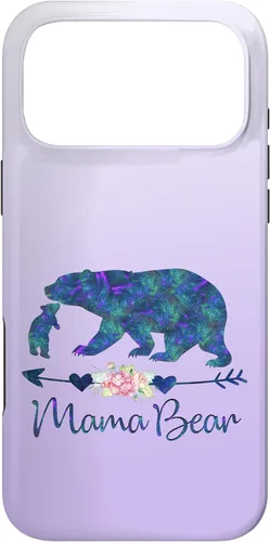 Vista 22 de Teal Blue Purple Floral Mama Bear and One Cub Silver Purple Case for iPhone 17