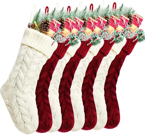 Vista 6 de Medias de Navidad, 18 pulgadas, calcetines de punto trenzado azul para decoración de Navidad, paquete de 4