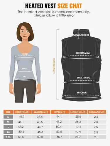 Vista 6 de Chaleco térmico para mujer con batería, ligero, recargable, eléctrico, con 9 paneles de calefacción
