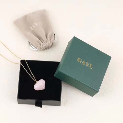 Vista 6 de GAVU Collar con colgante de corazón de cristal de cuarzo rosa para mujer, chapado en oro de 18 quilates