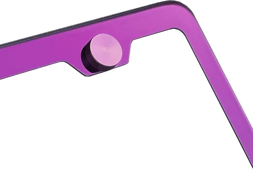 Vista 6 de Marco de matrícula con espejo cromado morado T304 de acero inoxidable + tapas de rosca de metal