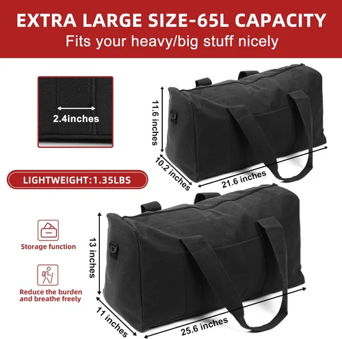 Vista 2 de Bolsa de lona grande utilitaria, Negro claro, Bolsa de equipaje duradera