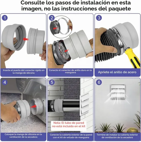 Vista 5 de Kit mejorado de ventilación de secadora 3 en 1, incluye manguera de ventilación de secadora para espacios reducidos, cubierta de ventilación