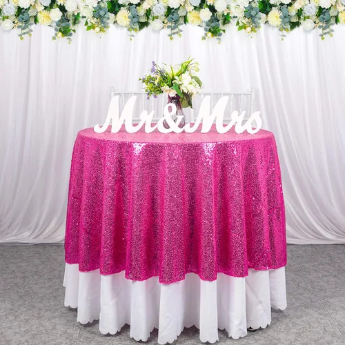 Vista 11 de ShinyBeauty Mantel de lentejuelas rosa intenso, superposición redonda brillante de 120 pulgadas para decoración de bodas, fiestas de cumpleaños