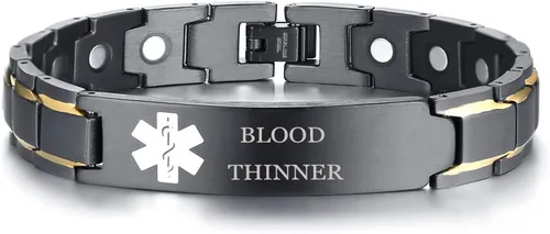 Vista 32 de XUANPAI Pulseras de alerta médica para hombres y mujeres con grabado gratuito ajustable de acero inoxidable para emergencias médicas