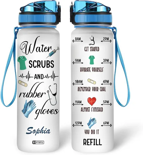 Vista 10 de Estetoscopio personalizado para enfermera, botella de agua motivacional de 32 onzas, nombre personalizado, enfermera, regalos para graduación