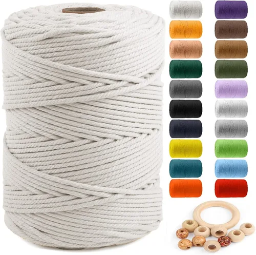 Vista 50 de ZUEXT Cordón de algodón para macramé de 4 mm x 500 m, ZUEXT Cordones trenzados naturales hechos a mano en verde manzana de 4 hebras, cuerda de lana