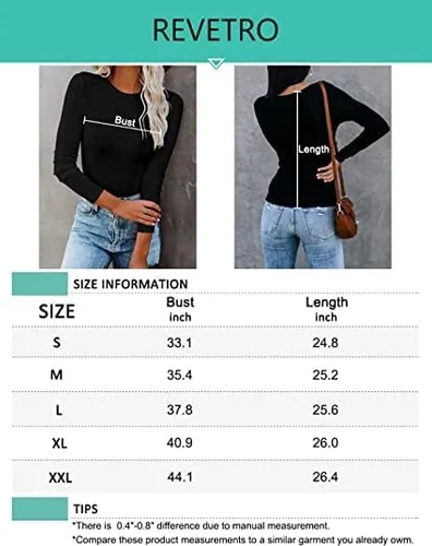 Vista 6 de REVETRO Camisetas de cuello redondo para mujer, manga larga, ajustadas, para invierno, básicas