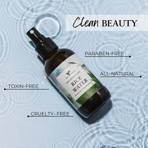 Vista 3 de Baja Basics, Agua de arroz para el crecimiento del cabello, grueso, fuerza, brillo, acondicionador sin enjuague para cuero cabelludo, hidratante