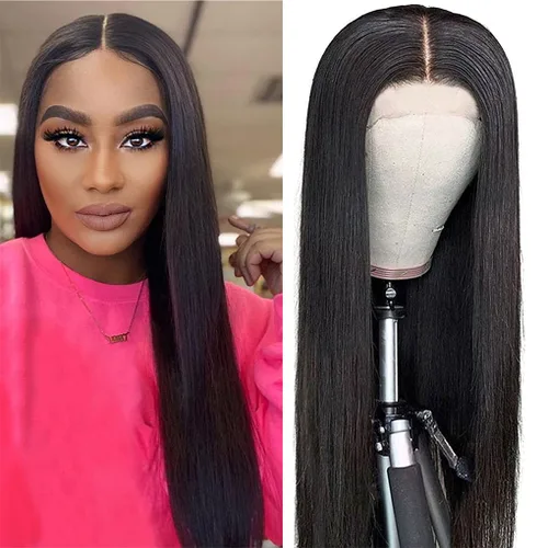 Vista 6 de Pelucas de cabello humano lacio para mujeres negras, encaje frontal de 13 x 4 pulgadas, previamente despuntada, sin pegamento, HD frontal, negro