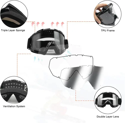 Vista 2 de Gafas de motocross ATV Motocross MX Off Road para hombres, mujeres, adultos, jóvenes, carreras de equitación