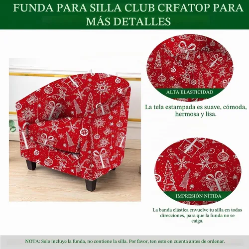 Vista 3 de CRFATOP - 2 fundas para silla de club, fundas elásticas para silla de barril, fundas para silla de bañera con motivo navideño, fundas suaves