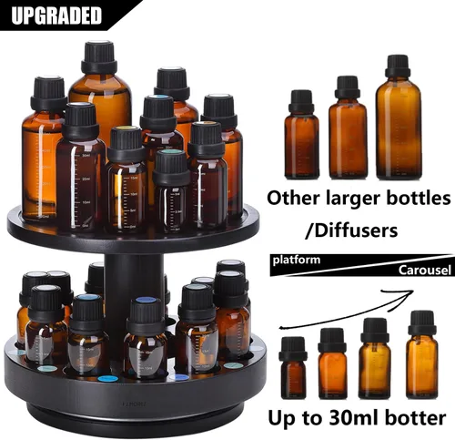 Vista 2 de TJ.MOREE Bamboo Essential Oil Organizer 2-Tier Carousel Holder, Black Bamboo Material, Fits 5 ml to 30 ml Essential Oil Bottles, Suitable for Home