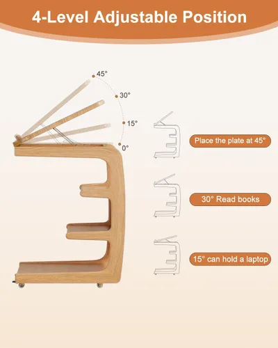 Vista 9 de AQIMUELE Mesa auxiliar de madera en forma de C, escritorio de sofá con 2 ruedas con cerradura, mesa de sofá de 4 niveles con bolsa de Natural