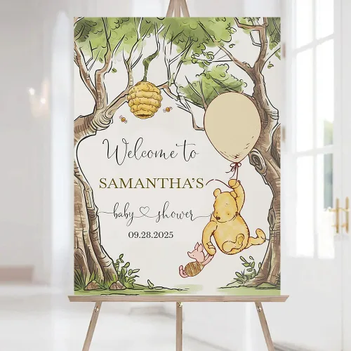 Vista 6 de Letrero de bienvenida personalizado de Bear Pooh para baby shower, regalos clásicos personalizados para bebés, niños y niñas, decoraciones de oso #12
