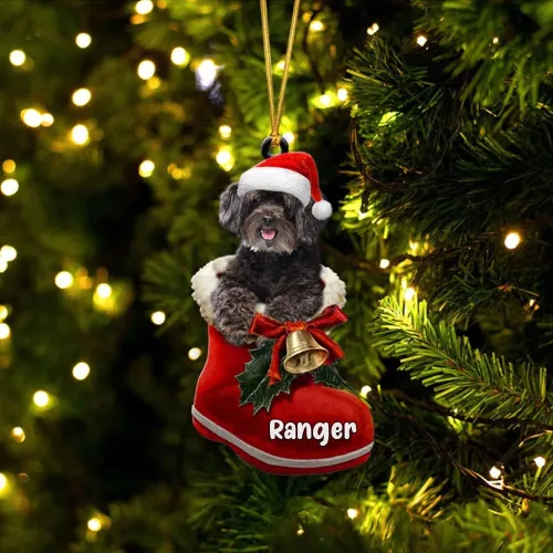 Vista 17 de Amantes de los perros de Navidad – Akita Inu Dog in Santa Boot Adorno de Navidad, adorno personalizado en forma 2D, adorno de Navidad, personaliza