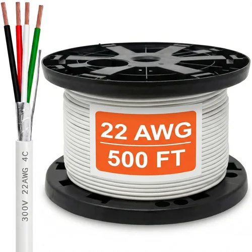 Vista 12 de Cable CMP Plenum blindado trenzado de conexión de cable, cable de bajo voltaje CL3P listado por UL, 22 AWG 2 conductores, carrete de 500 pies, blanco