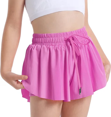 Vista 6 de Dizoboee Pantalones cortos fluidos para niñas, pantalones cortos de mariposa para jóvenes, falda atlética, pantalones cortos con bolsillo para niñas