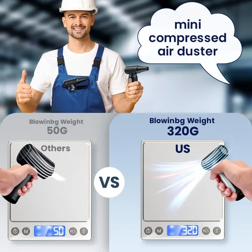 Vista 10 de Plumero eléctrico de aire comprimido, plumero de aire inalámbrico recargable para PC, limpieza de teclado y electrónica, reemplaza las latas de aire