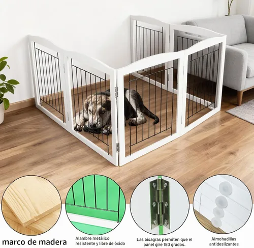 Vista 4 de ZJSF Puerta plegable independiente para perros, puerta de madera extra ancha blanca para cachorros, 6 paneles, puertas altas para mascotas
