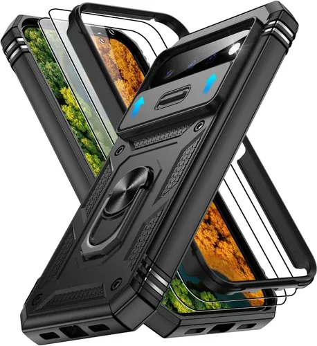 Vista 283 de Gritup Funda para Google Pixel 6 con cubierta deslizante para cámara y protector de pantalla (2 unidades), soporte de anillo giratorio 360°, funda