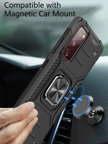 Vista 4 de Funda para Galaxy S20 FE 4G 5G con 3 protectores de pantalla de vidrio templado, anillo magnético integrado de grado militar con función atril