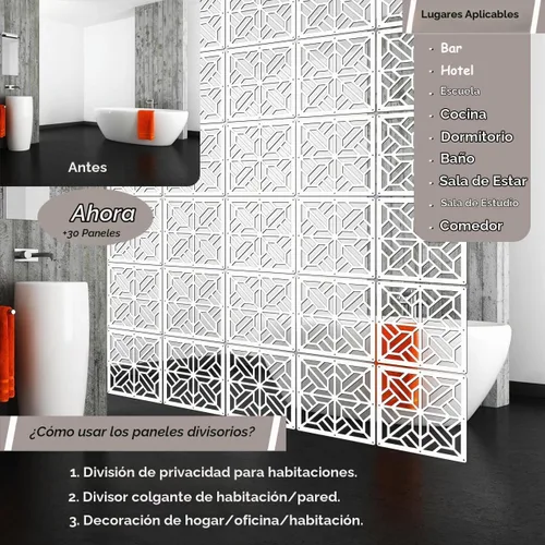 Vista 4 de Lchen Panel divisor de habitación colgante, divisor de pared colgante blanco, 10 piezas de madera y plástico, decoración de oficina en el hogar