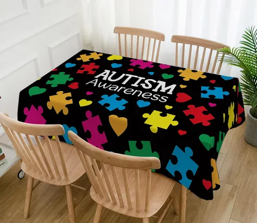 Vista 2 de Hafangry Mantel de conciencia sobre el autismo, pieza de rompecabezas, soporte inspirador de corazón, decoración de abril, decoración rústica