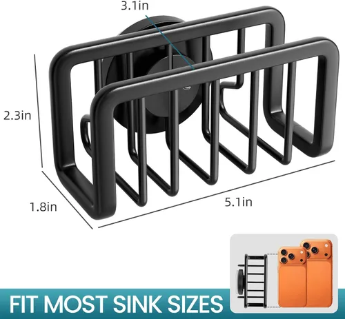 Vista 3 de TAILI Organizador de fregadero con ventosa fuerte, soporte de esponja para organizador de fregadero de cocina, soporte de esponja de aluminio