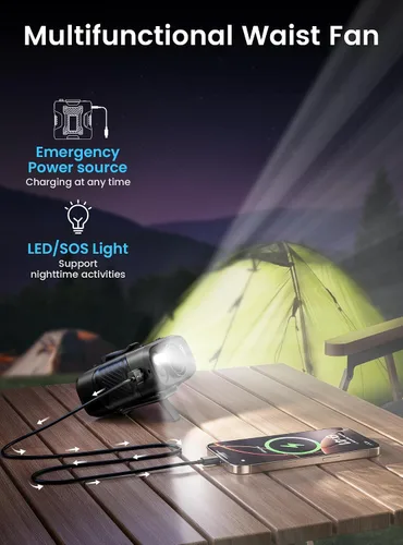 Vista 7 de Koonie Ventilador portátil con clip de cintura, ventilador personal con 100 niveles de velocidad, pantalones de clip con clip con flujo de aire