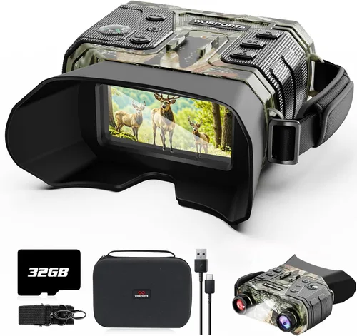Vista 10 de WOSPORTS Gafas de visión nocturna 4K con foto de 48 MP, visión a todo color de 3280 pies, distancia IR de 1300 pies, pantalla HD de 3 pulgadas, zoom
