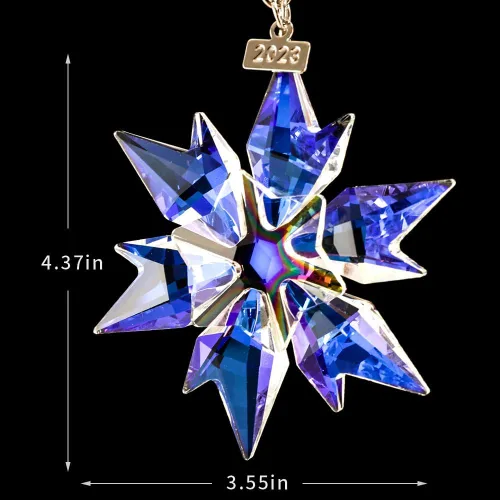 Vista 2 de Adorno de árbol de Navidad de edición Maxistal 2024, copo de nieve de cristal con estrella, adorno para árbol de Navidad, decoración para el hogar