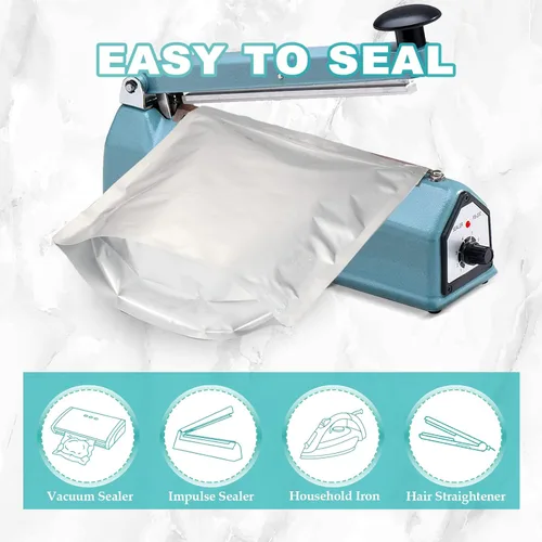 Vista 5 de 50 bolsas de Mylar para almacenamiento de alimentos con absorbentes de oxígeno, bolsas de Mylar extra gruesas de 15 mil, juego de 4 tamaños