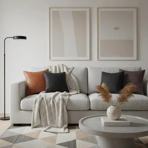 Vista 7 de Juego de 2 fundas de almohada modernas de piel sintética negra de 18 x 18 pulgadas, fundas decorativas de doble cara para sala de estar, sofá