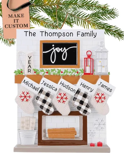Vista 21 de Adorno personalizado para familia grande de 10 personas 2025 Personalización gratuita en 24 horas Adornos navideños de chimenea grabados