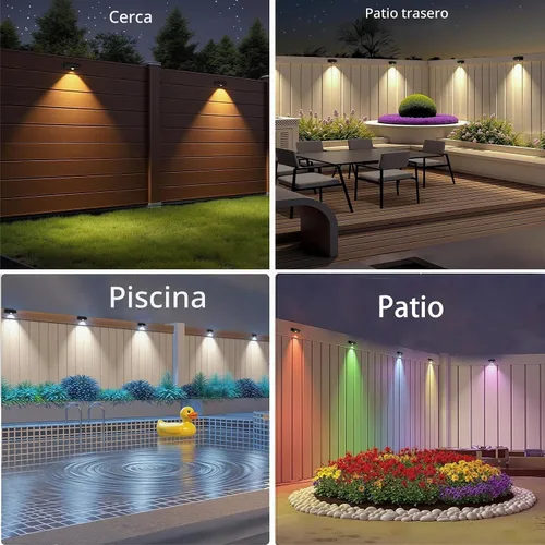 Vista 2 de Luces solares para vallas, 10 modos de cambio de color RGB, luces solares