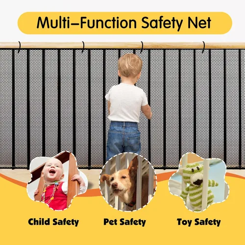Vista 2 de Cupount Protector de barandilla para bebé, malla de seguridad negra para mascotas y niños, cubierta de barandilla de escalera para el hogar