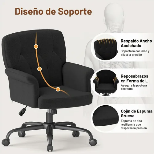 Vista 3 de Comfy - Silla de escritorio para oficina en casa, silla de tocador tapizada con ruedas y brazos, moderno asiento giratorio ajustable para sala