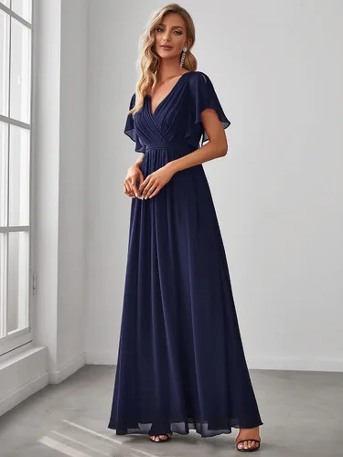 Vista 4 de Ever-Pretty Vestido de noche formal de gasa con cuello en V y mangas para mujer 0164A