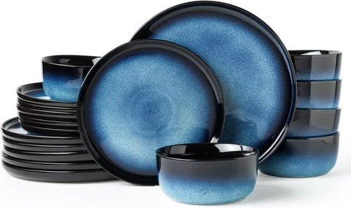 Vista 24 de Stoneware Dinnerware Sets for 8, Reactive Glaze, Beige