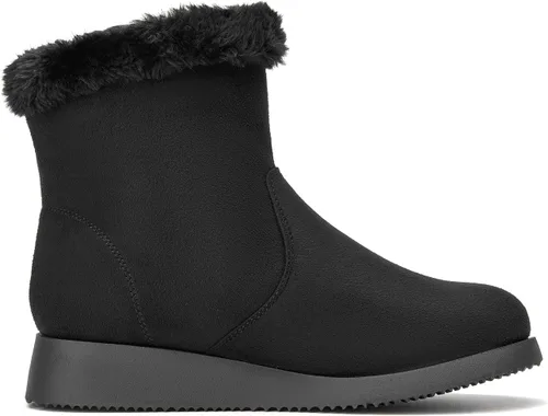 Vista 3 de CentroPoint Botas de nieve al tobillo de moda para mujer, tacón bajo de cuña corta, botines de invierno de piel sintética, zapatos cálidos