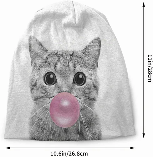 Vista 2 de Gorro holgado y holgado para quimioterapia, gorro de cáncer, gorro de punto, bufanda, gorro de noche para mujeres y hombres Animal lindo gato rosa