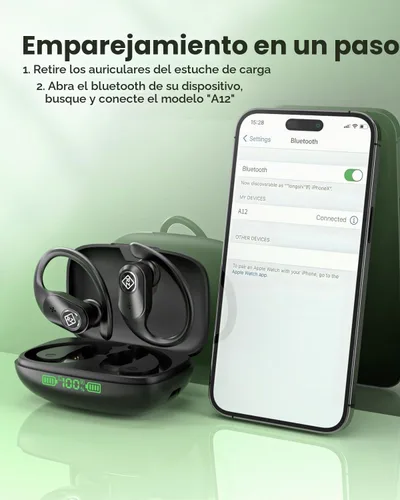Vista 4 de Auriculares inalámbricos Bluetooth Auriculares 96H Playtime Pantalla LED Impermeable Built in Mic Deep Bass Sound Secure Over Ear buds Earhooks