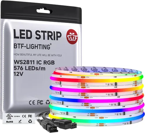 Vista 13 de BTF-LIGHTING FCOB WS2811 IC RGB Tira de LED COB 864LED/m Flexible Alta Densidad Luz Uniforme de Perseguida de Color DC12V 5 m 24IC/m 12mm de Ancho