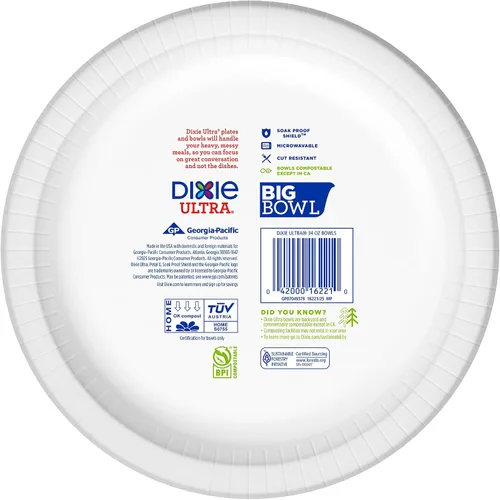 Vista 7 de Dixie Ultra Cuencos de papel extra grandes, 34 onzas, 34 unidades, compostables, aptos para microondas, cuencos desechables para comidas pesadas