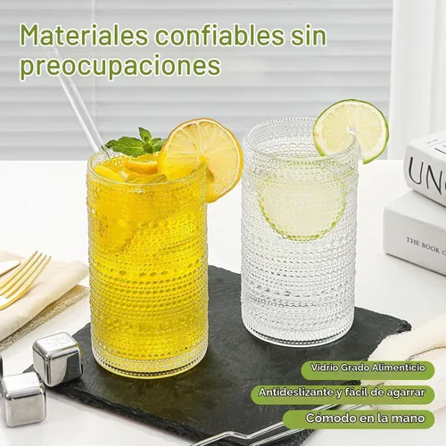 Vista 3 de Juego de 6 vasos de beber transparentes con tallo y pajitas (Juego de 12 vasos transparentes), 16 onzas